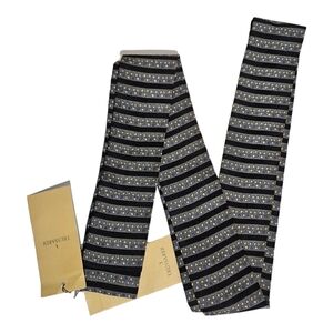 🆕TRUSSARDI Black Striped Leaf Silk LUXURY Scarf ITALY